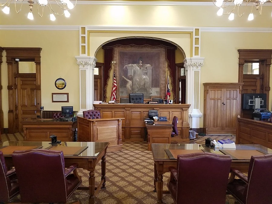 An image of a courtroom setting, representing the process of filing a dog bite lawsuit in Missouri.